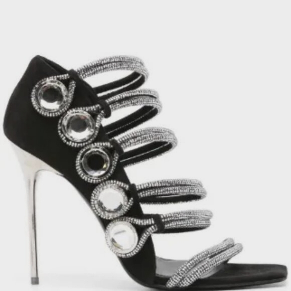 NIB$2995 Balmain Runway Uma Suede Crystal-Embellished Strappy Sandals 37.5 / 7